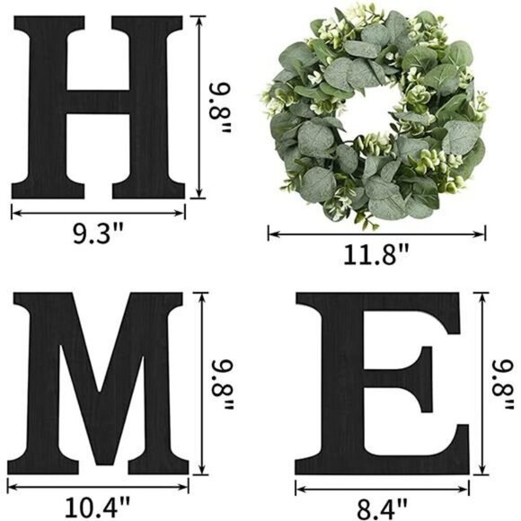 Wood Home Sign with Artificial Eucalyptus Wreath for O Home Letters for Wall - Picture 3 of 6